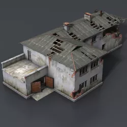 Wrecked House with Interior Low Poly Low-poly  3D model