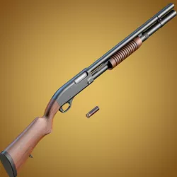Baikal MP-133 shotgun with wooden stock and extended magazine 3D model