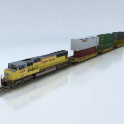 Double Stack Shipping Container Train Set SD70M Low-poly  3D model