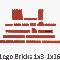 Lego Bricks 1x3 - 1x16 3D model