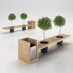 Wooden Eco Design Bench with Integrated Trash Bin 3D model