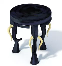 Antique Black Velvet African Foot Stool With White Ivory Horns 3D model