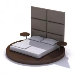 Bed On A Round Wooden Base And A Big Headboard 3D model