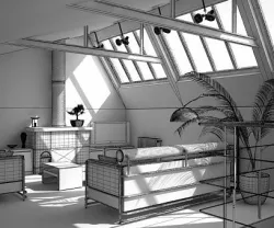 Living Room With Tv And Roof Windows 3D model