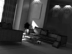 Living Room With White Sofas And Low Lights 3D model