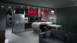 Modern Dark Kitchen Interior With Living Room 3D model