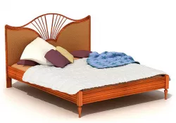 Oak Bed With Multiple Pillows And A Blanket 3D model