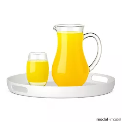 Pitcher and glass of orange juice 3D model