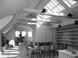 Roof Windows In A Cozy Studio Dining Room 3D model