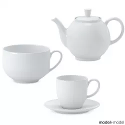 White ceramic tea set 3D model