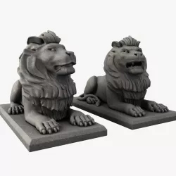 3D Models Two Stone Lions Statues 3D model