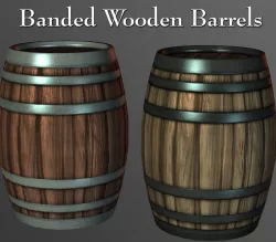 Banded Wooden Barrels Low-poly  3D model