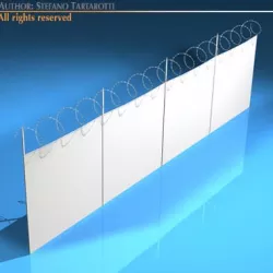 Fence with barbed wire 3D model