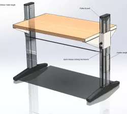 Workbench with counter weight and quick release+locking mechanism