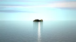 Island with water and moving clouds