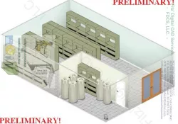 Storage Room with Racks, or Shelves and Interior Room with Cabinet & Containers