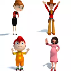 4 Rigged Cartoon Characters Models 3D model