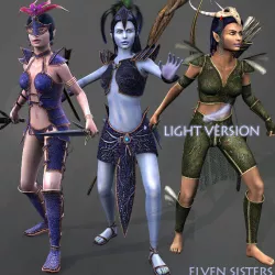 Elven Girls Family Light Version Low-poly  3D model