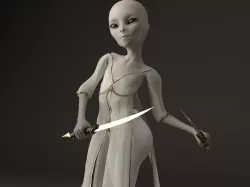 Grey Alien female with daggers 3D model