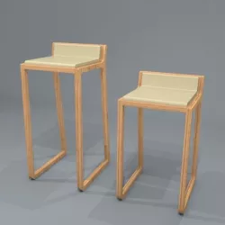 Oak bar stool and low stool  Low-poly  3D model