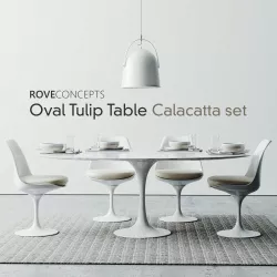 Oval Tulip Table Calacatta set 1980mm 3D model