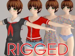T pose rigged model of Hinata anime girl 3D model