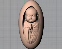 Chinese Sculpture 3D STL Model Buddha Little Monk Pendant  3D model
