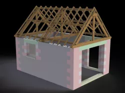Maquette de garage - Maçonnerie avec Charpente échelle 1:10