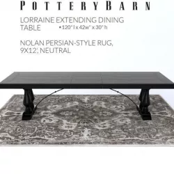 Pottery Barn LORRAINE DINING TABLE NOLAN PERSIAN-STYLE RUG 3D model