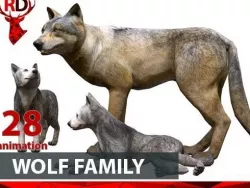 WOLF FAMILY short Low-poly  3D model