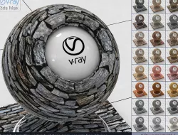 Architectural Vray materials for 3dsMax - Stone Brick Concrete 3D model