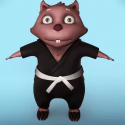 Cartoon karate Wombat Low-poly  3D model