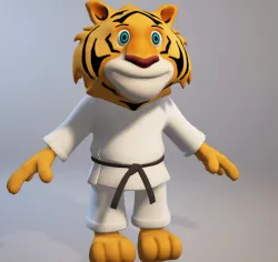 Karate cartoon tiger  Low-poly  3D model