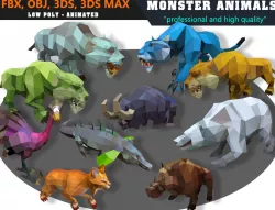 Low Poly Animal Cartoon Monster Collection 01 Animated  Low-poly  3D model