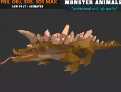 Low Poly Crocodil Cartoon Monster 3D Model Animated Low-poly  3D model