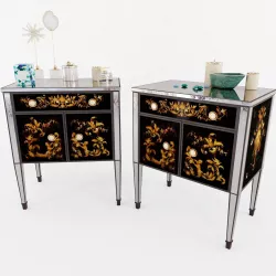 Pair of Jansen Mirror and Eglomise Nightstands or End Tables 3D model