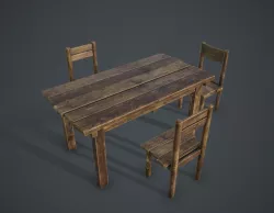 Table and Chairs Low-poly  3D model