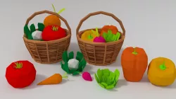 Vegetables with vegetable basket Low-poly  3D model