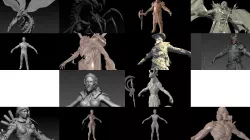 A large collection of high-poly models from the program zbrush 
