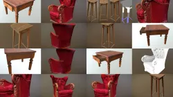 Set of old vintage furniture 3D Model Collection