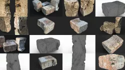 Three Old dirty red bricks models 3D Model Collection