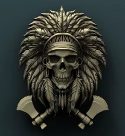 3d STL Model for CNC Router Indian Skull 3D model