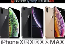 Apple iPhone Xr Black and Xs Space Gray and Xs MAX Gold 3D model