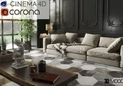 Black Living 3DMOOD in cinema 4D and Corona ready to render 3D model