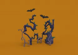 Halloween trees and bats 3D model