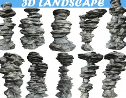 Low poly Sci-fi Rock Column Cliff Modular Pack 3D Model Collection