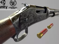 Shotgun Winchester 1897 with bayonett PBR and rigged Low-poly  3D model