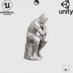 VR Sculpture The Thinker by Rodin Ultra-Low-Poly Low-poly  3D model