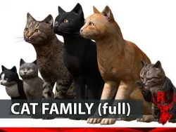 Cat family Low-poly  3D model