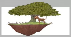 Dog sitting under a tree 3D print model